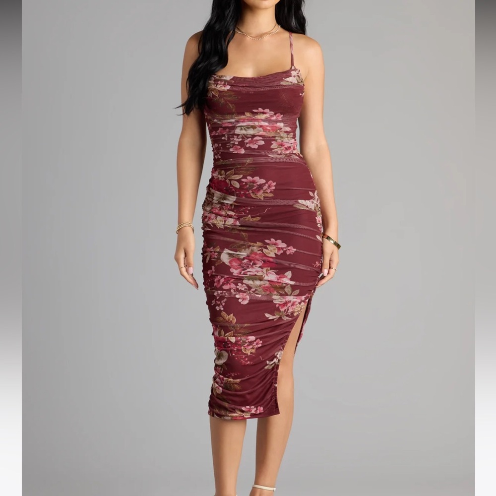 Floral Burgundy Midi Dress